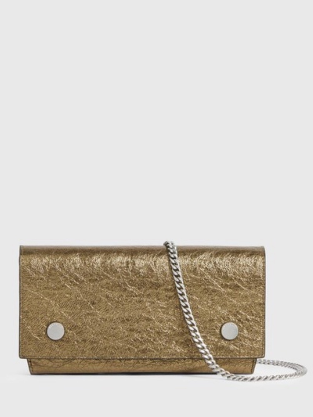 AllSaints Albert Leather Wallet — Metallic Gold Clutch